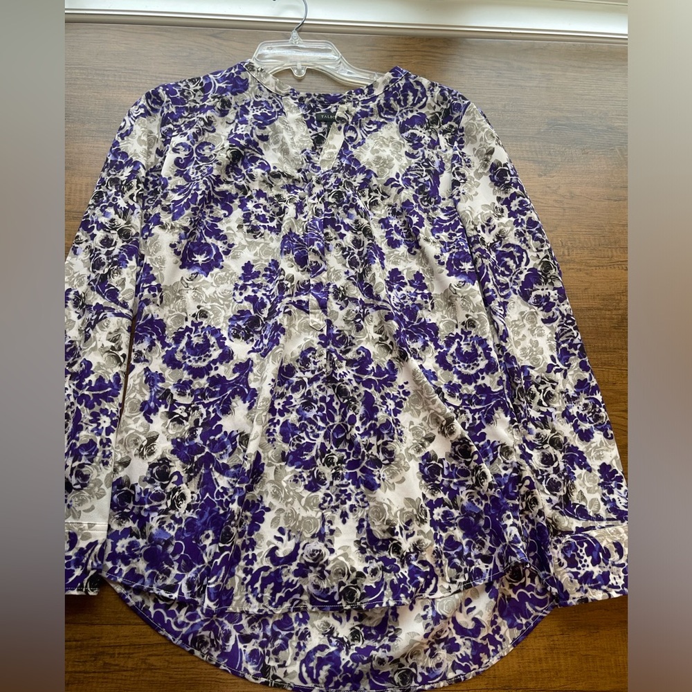 Talbots Purple Print Long Sleeve Blouse